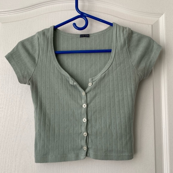 Brandi Melville. Crop top button down. XS/S blueish green color - Picture 1 of 5
